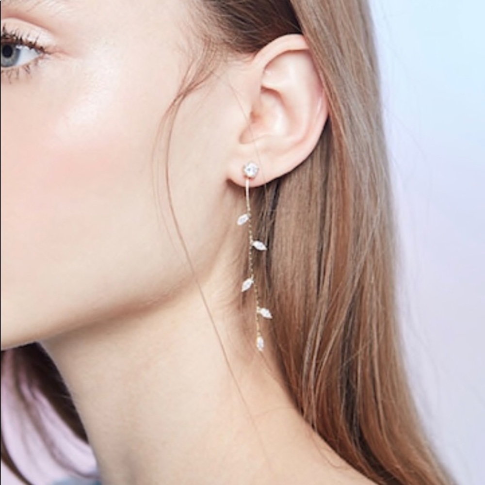 Leaf Shaped Rhinestone Drop Earrings